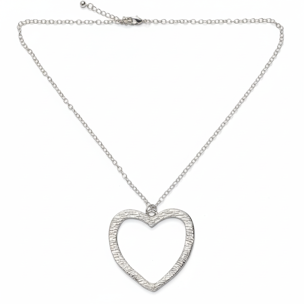 Pendentif cœur texturé sur chaîne simple - Plaqué argent