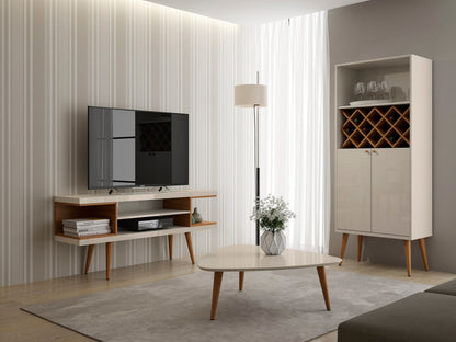 Meuble TV moderne Eureka 53,14 po avec 4 étagères – Blanc cassé lustré/Crème d'érable