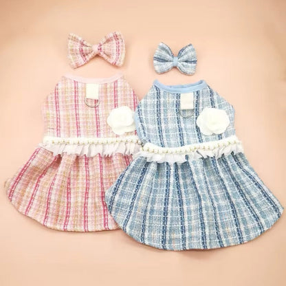 Priscilla Dog Dress & Bow Set – Elegant Outfit for Dogs