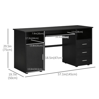 Bureau d'ordinateur Bloom 57" avec plateau coulissant pour clavier et tiroirs de rangement-Noir