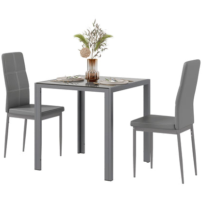 Ensemble de salle à manger rectangulaire 3 pièces en verre Zaya pour petits espaces - Gris