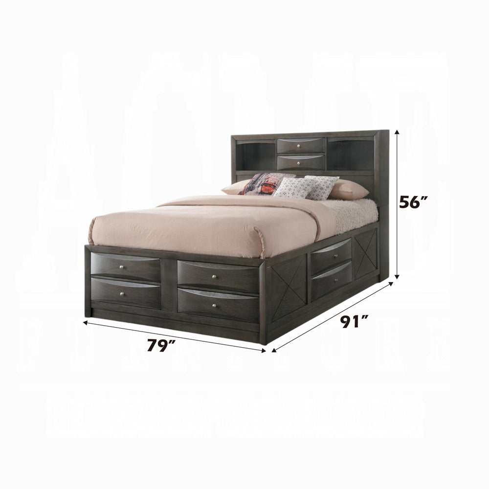 Lit plateforme de rangement multi-tiroirs Neend - Chêne gris