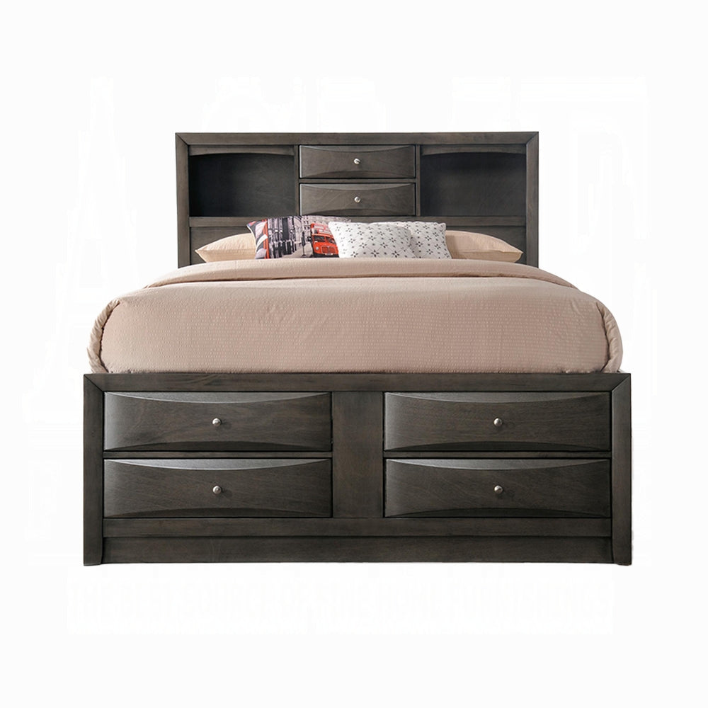 Lit plateforme de rangement multi-tiroirs Neend - Chêne gris