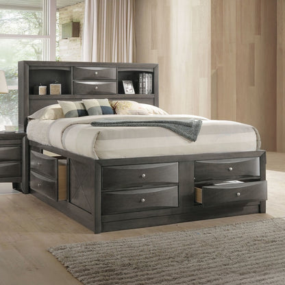 Lit plateforme de rangement multi-tiroirs Neend - Chêne gris