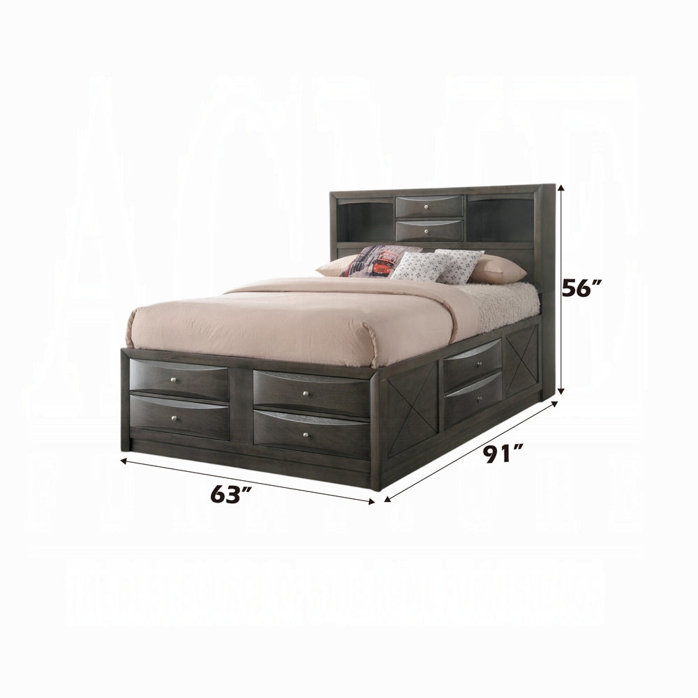 Lit plateforme de rangement multi-tiroirs Neend - Chêne gris