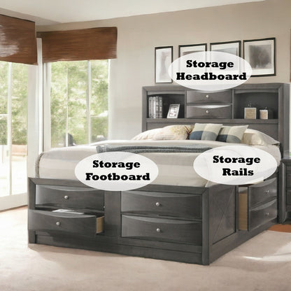 Lit plateforme de rangement multi-tiroirs Neend - Chêne gris