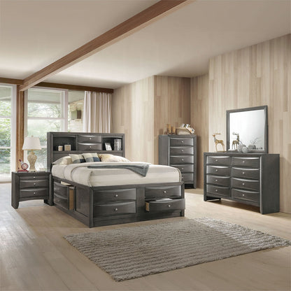 Lit plateforme de rangement multi-tiroirs Neend - Chêne gris