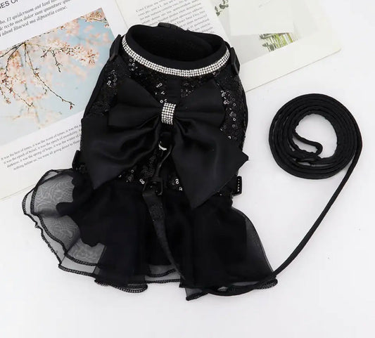 Bow Sequin Tutu Dog Harness Dress | Dog Harness Dress