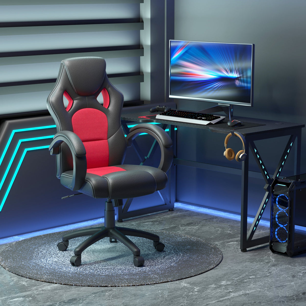 Foster - Chaise de bureau gaming - Rouge/Noir