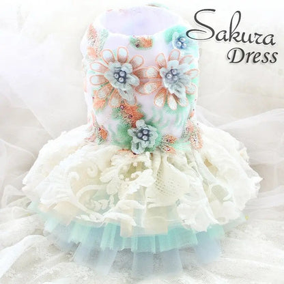 Sakura Bloom Dog Dress | Embroidered Occasion Dog Outfit