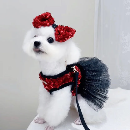Ensemble robe Giselle Noir pour chien | Robe de cérémonie avec nœud assorti