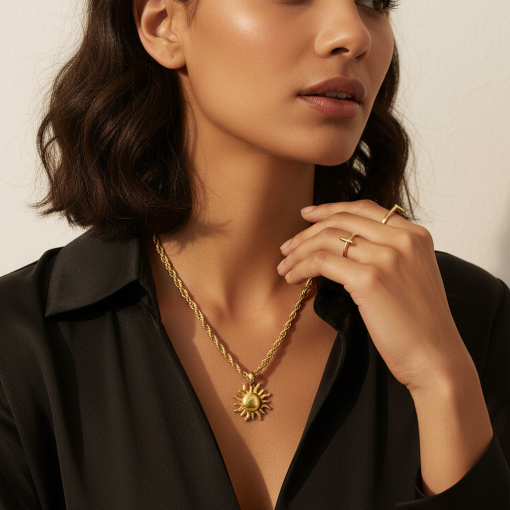 Collier Pendentif Soleil Rayonnant