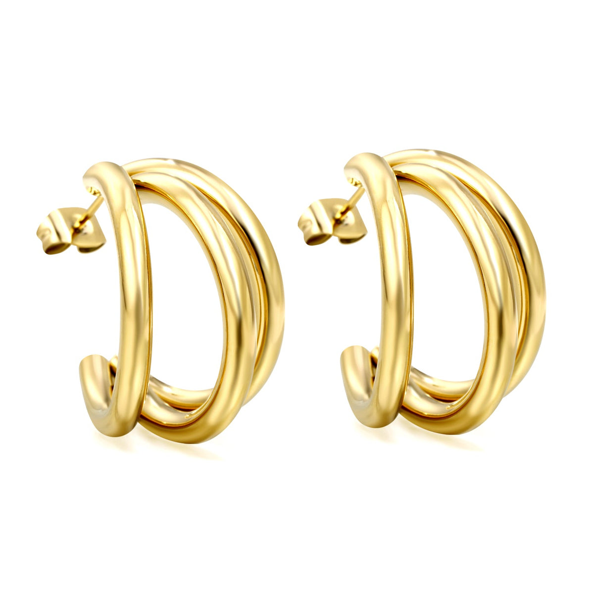Puces d'oreilles triples en or en forme de C