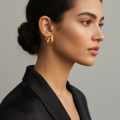 Puces d'oreilles triples en or en forme de C