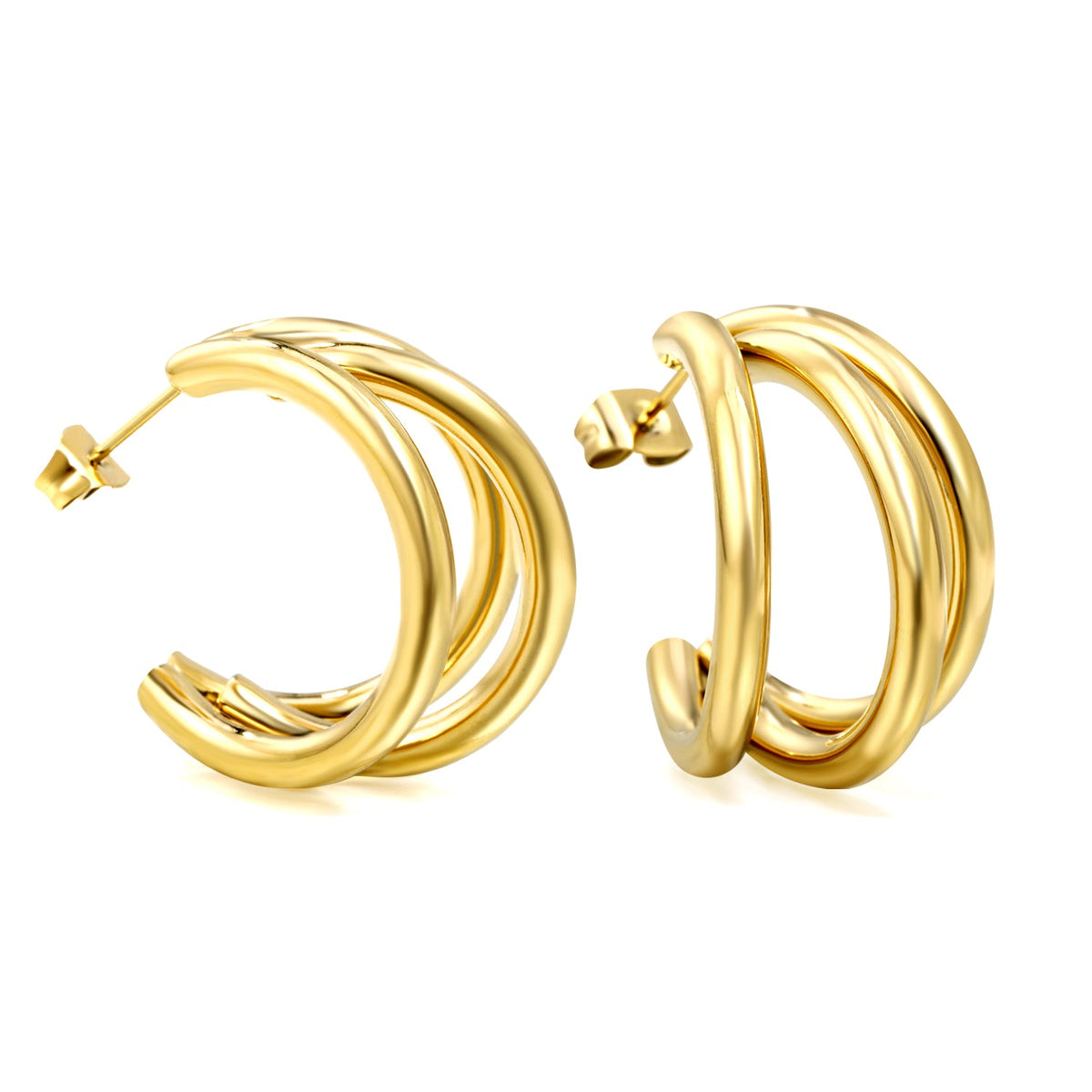 Puces d'oreilles triples en or en forme de C
