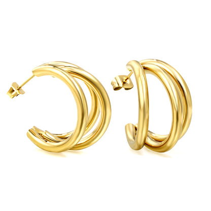 Puces d'oreilles triples en or en forme de C