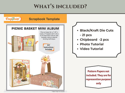 CrafTreat Picnic Basket Mini Album DIY Scrapbook Blank - Black