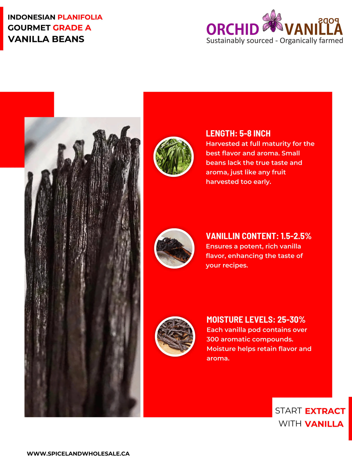 Indonesian Vanilla (Sumatra) Planifolia Gourmet Grade-A Beans<br>For Extract And Baking<BR>By Pound