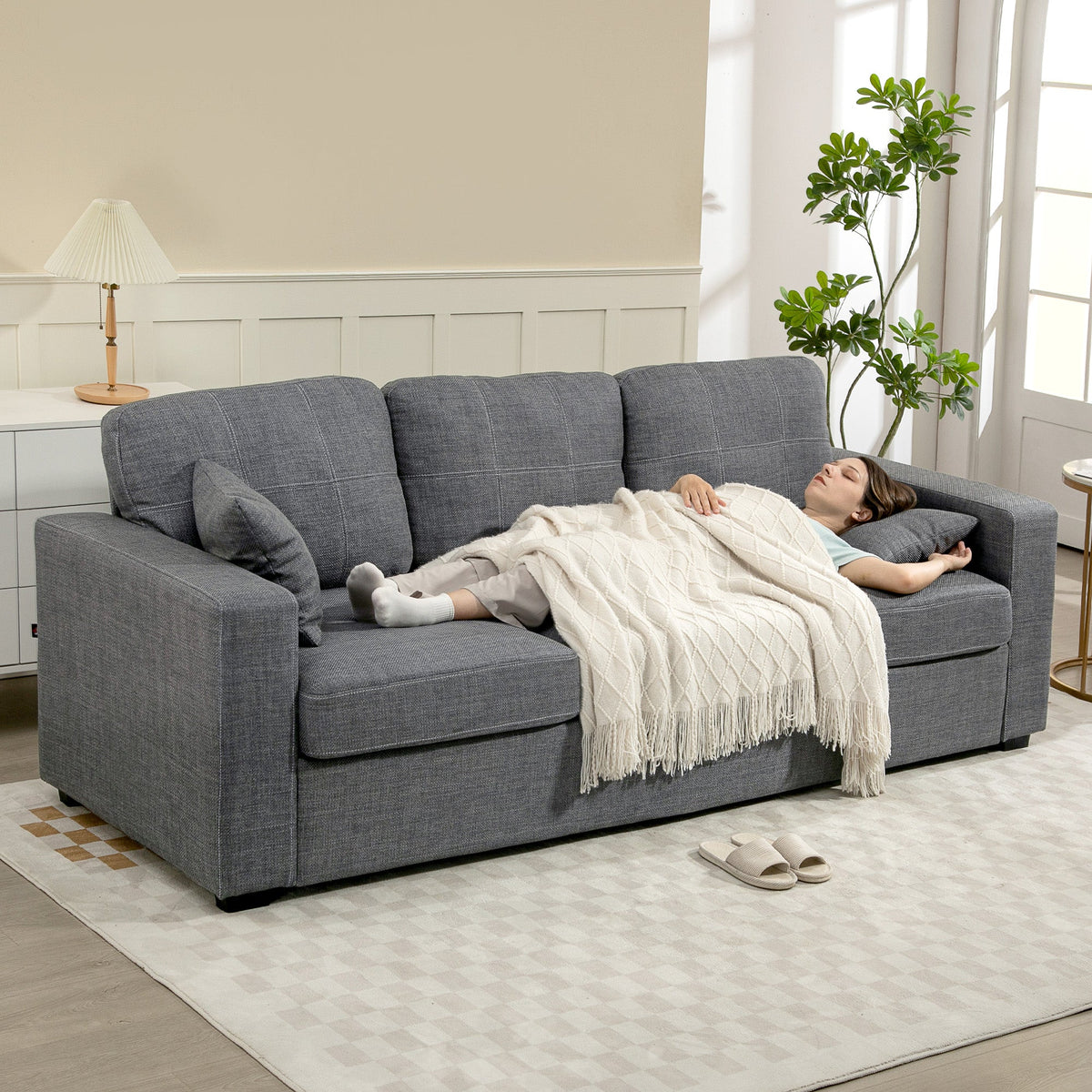 Canapé 3 places moderne Naples en tissu avec assise profonde - Gris foncé