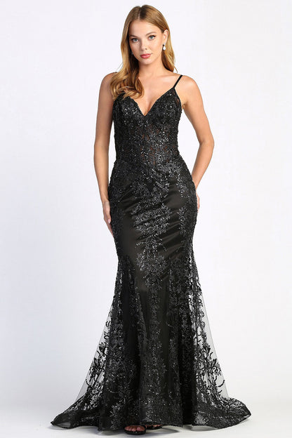 Robe longue de soirée corsetée et ajustée