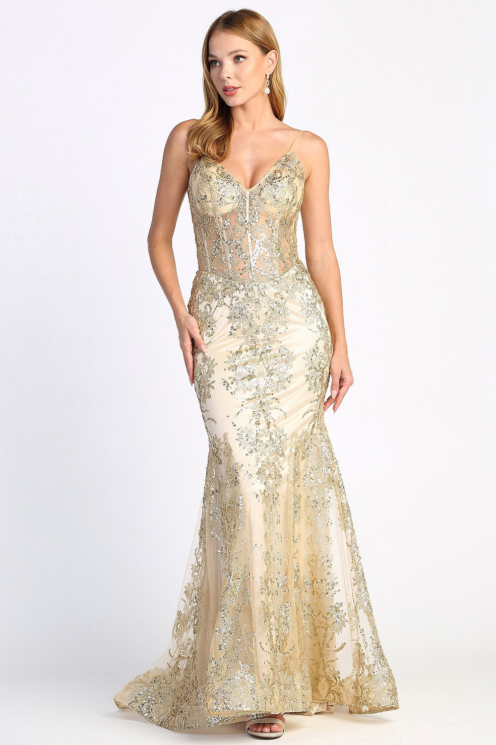 Robe longue de soirée corsetée et ajustée