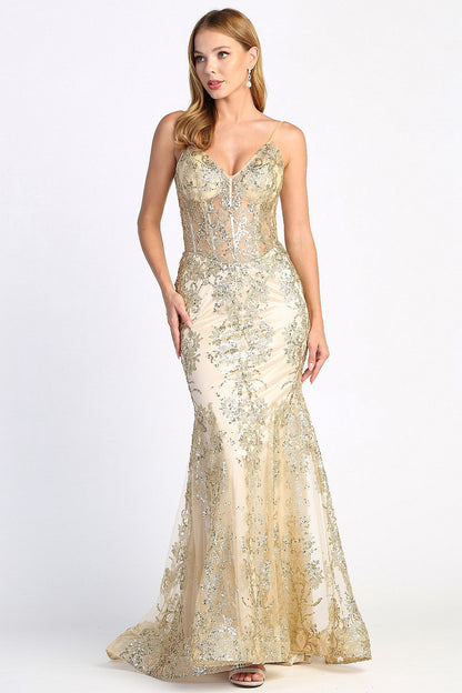 Robe longue de soirée corsetée et ajustée