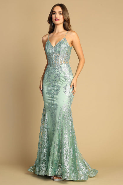 Robe longue de soirée corsetée et ajustée