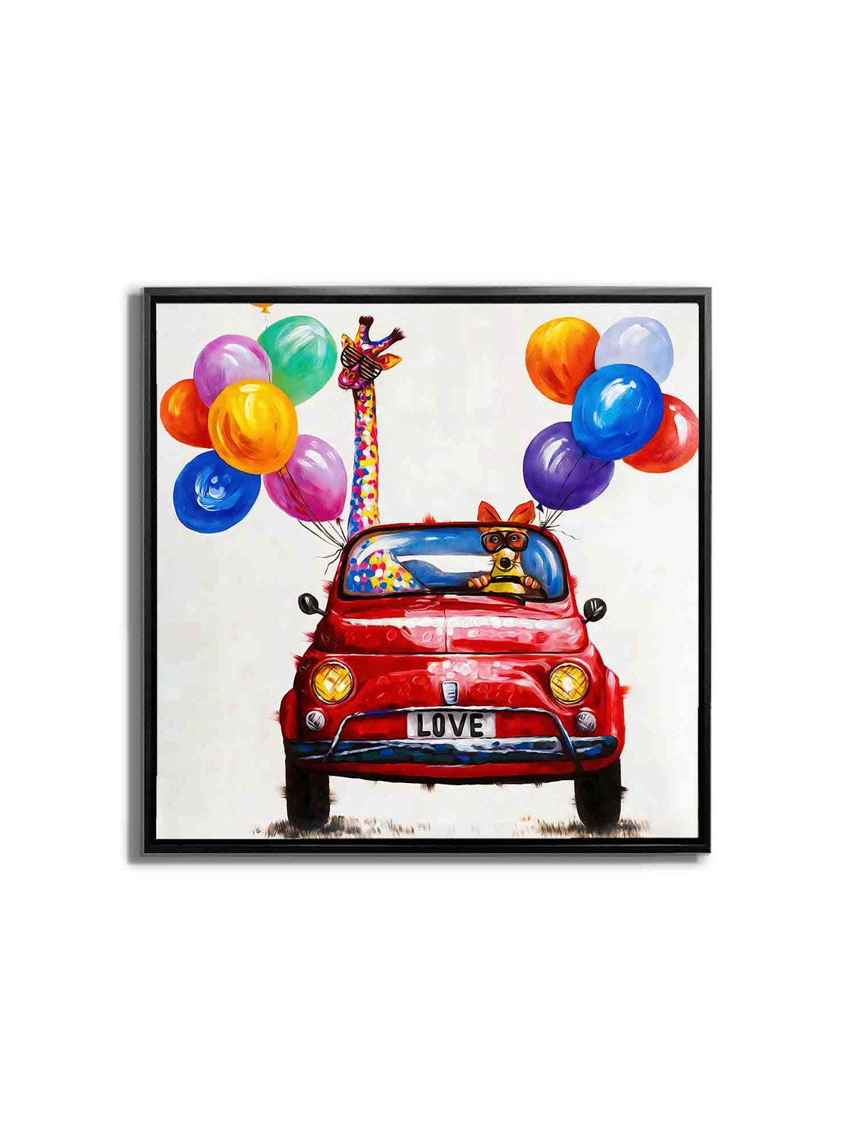 Fun Fun Fun Colourful Car & Animals Canvas Wall Art | 36 × 36 inches