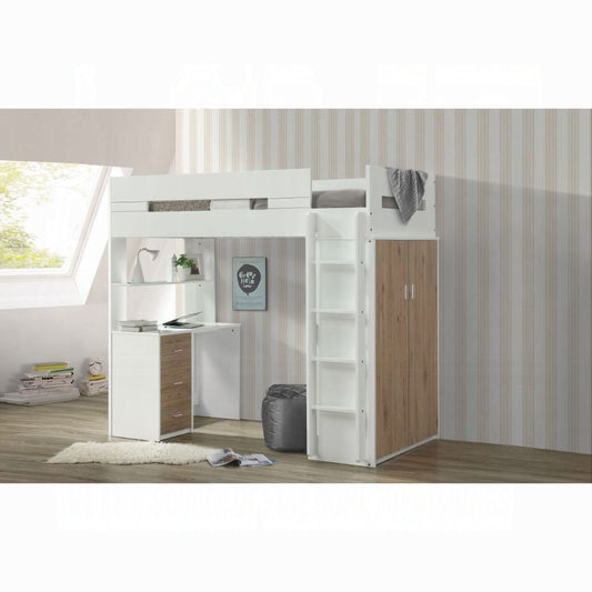 Lilo Twin Bunk/Loft Bed W/Workstation & Wardrobe - White/Oak