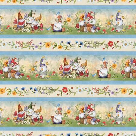 Susan Winget- Gnome & Garden - Stripe Border Print