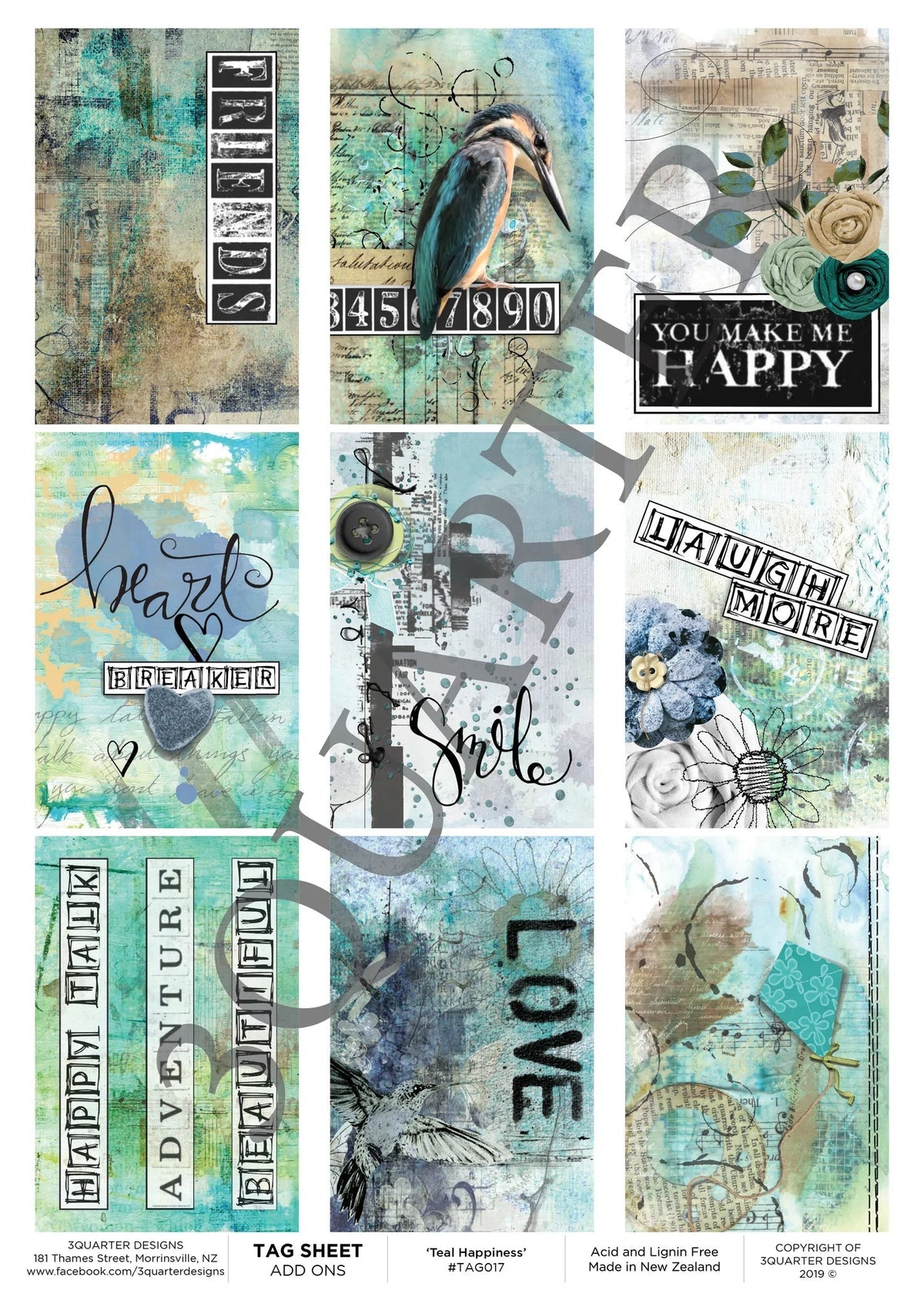 3Quarter Designs - Feuille d'étiquettes - Bonheur sarcelle