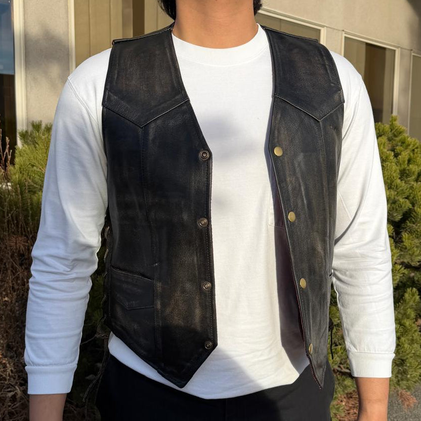 Gilet en cuir lacé sur les côtés pour homme Open Road