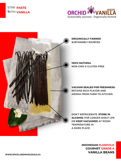 Indonesian Vanilla (Sumatra) Planifolia Gourmet Grade-A Beans<br>For Extract And Baking<BR>By Pound