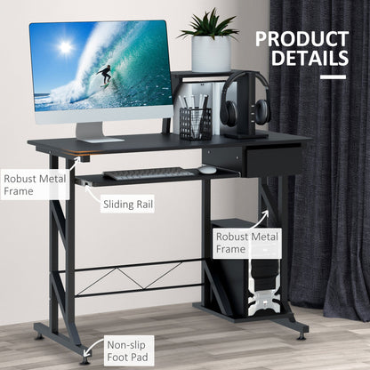 Bureau informatique Indy avec tablette coulissante pour clavier et tiroir – Noir