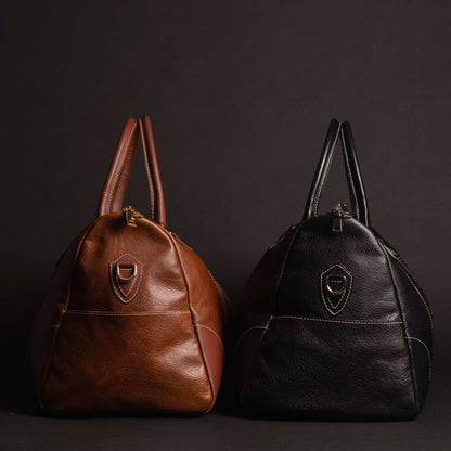 The Shield Duffle- Black Full-Grain Leather Duffle Bag Made in Canada