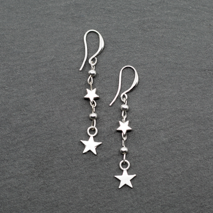 Boucles d'oreilles pendantes en argent avec breloques étoiles doubles