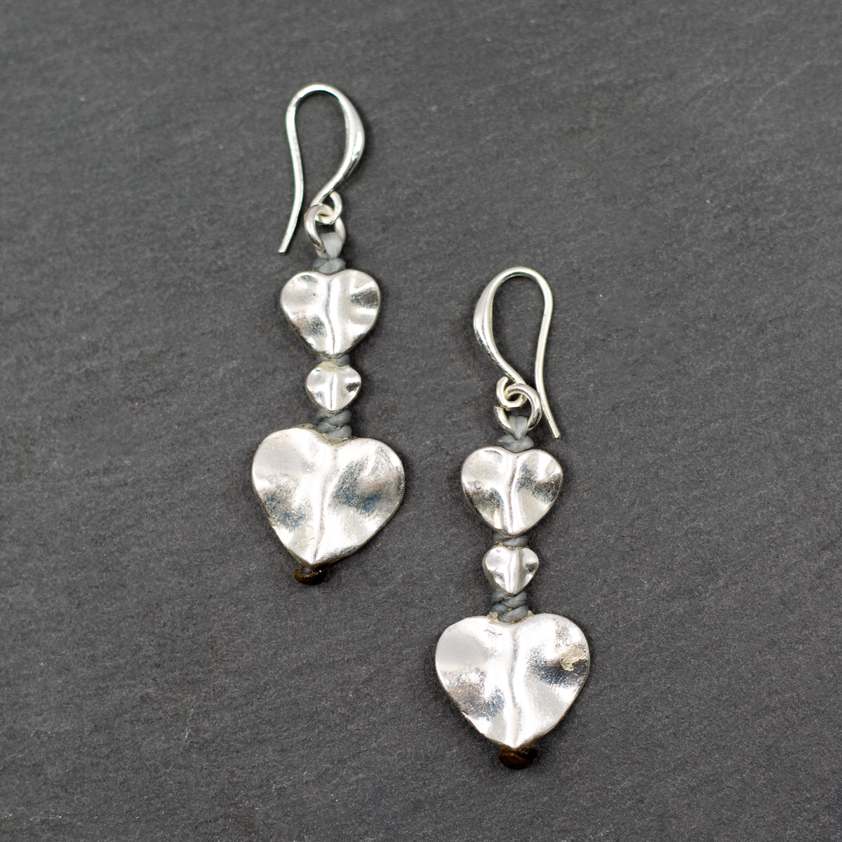 Boucles d'oreilles cœur double goutte en plaqué argent