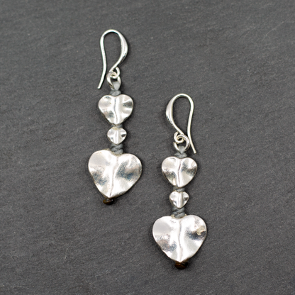 Boucles d'oreilles cœur double goutte en plaqué argent