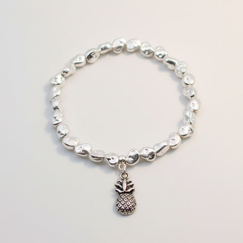 Pineapple Charm Nugget Bracelet in Silver Plate