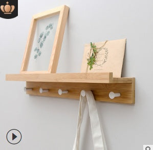 Bamboo Wall Shelf with Hooks – Creative Word Partition Floating Storage & Display Rack