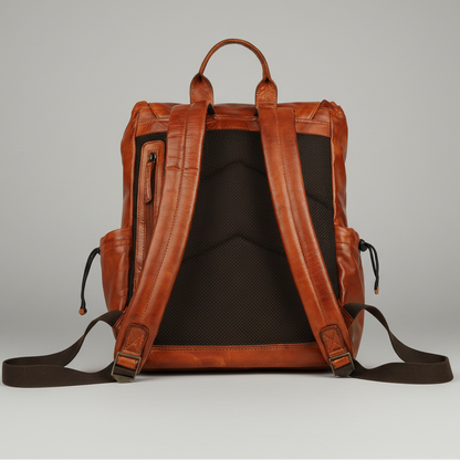 MET Two Adjustable Strap Leather Backpack. Premium Rucksack with Tech Sleeve