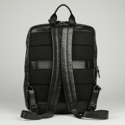 MET Two Adjustable Strap Leather Backpack. Multi-Compartment Commuter Pack