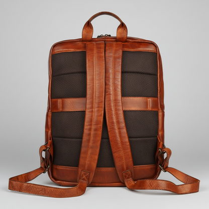 MET Two Adjustable Strap Leather Backpack. Multi-Compartment Commuter Pack