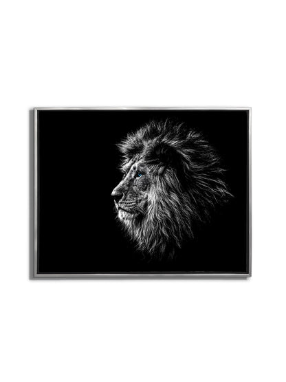 Wildlife Canvas Art-Lions Head Blue Eye in Black and White -Silver varnish