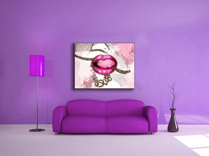 Canvas Wall Art-Pink Lips Overlay-Printed Artwork