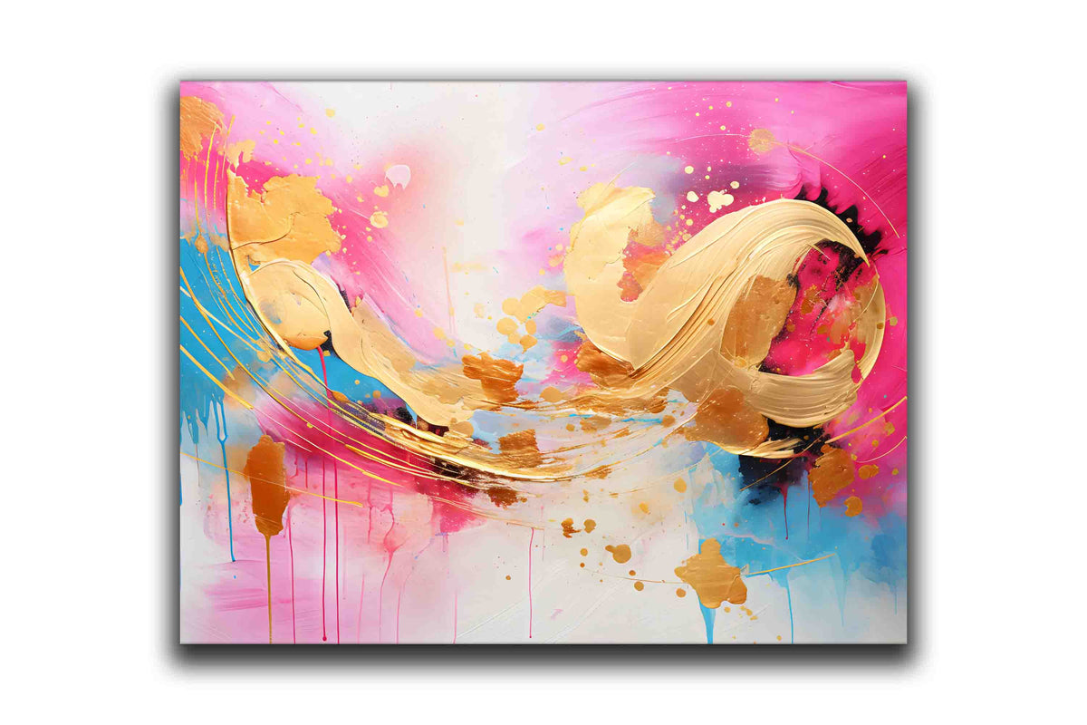 Fuchsia & Gold Abstract Canvas Wall Art | 47 × 35 inches