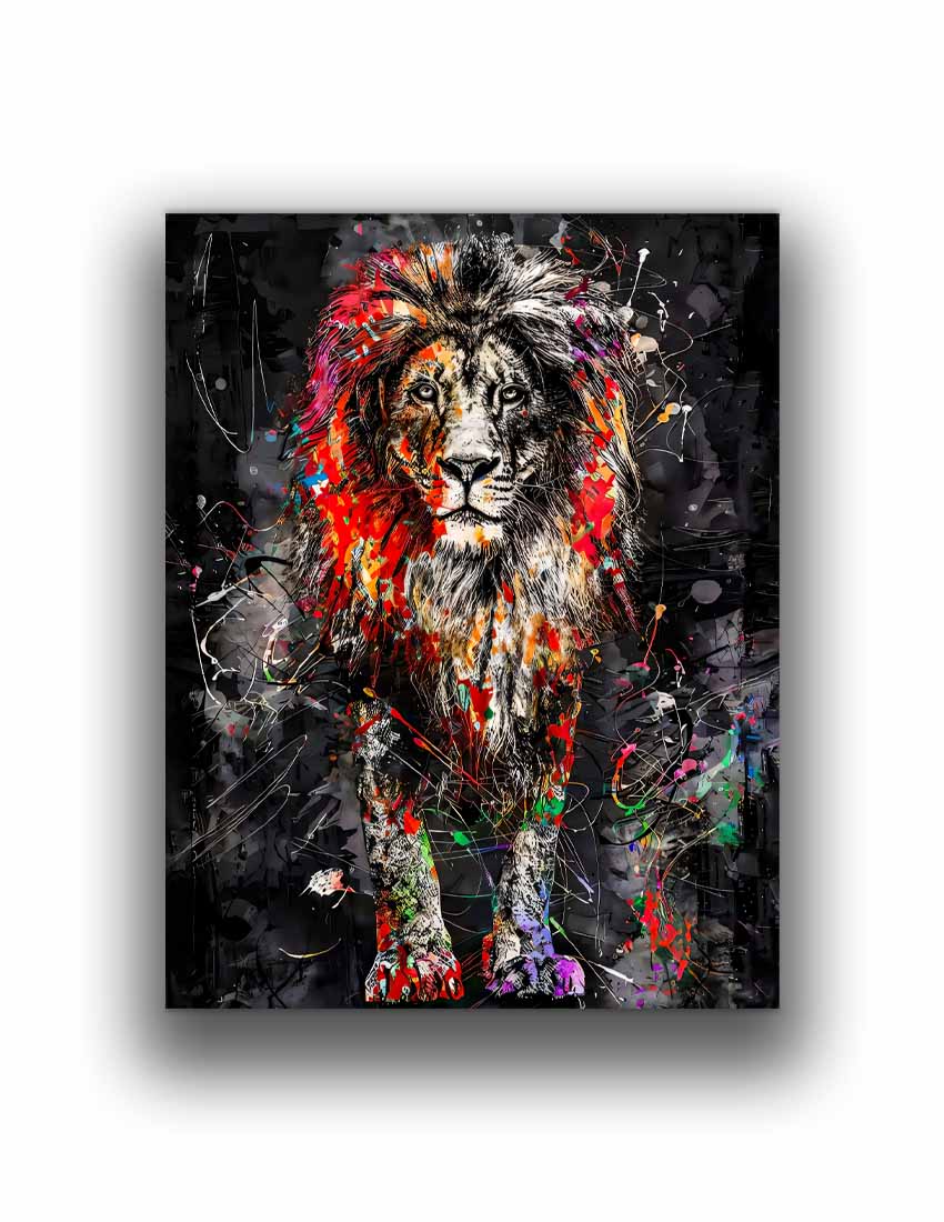 Uncle Leo Lion Canvas Wall Art | Colourful Wildlife Portrait | 35 × 47 inches