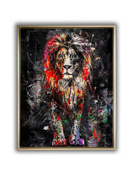 Uncle Leo Lion Canvas Wall Art | Colourful Wildlife Portrait | 35 × 47 inches