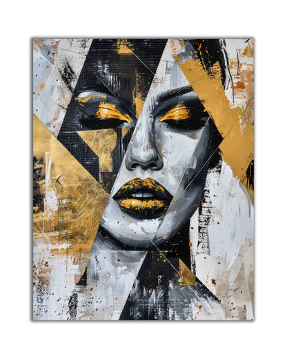 Gold & Black Face I Canvas Wall Art | Abstract Portrait | 35 × 47 inches