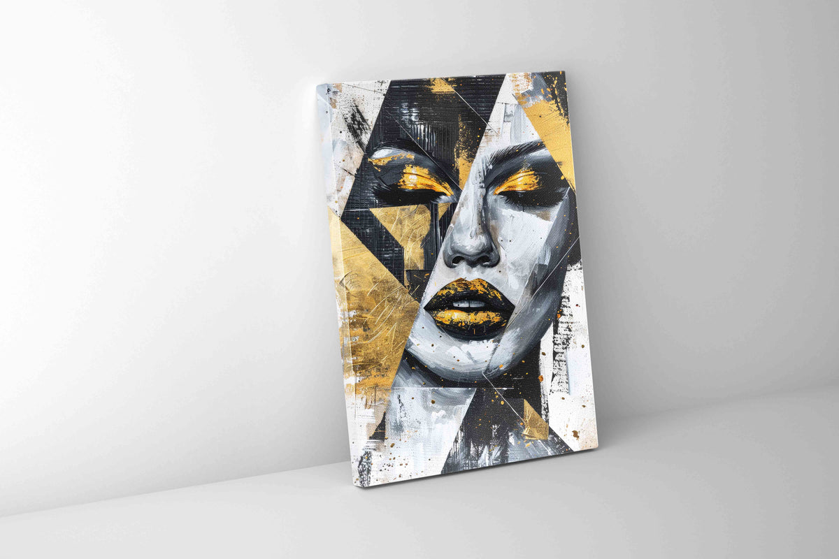 Gold & Black Face I Canvas Wall Art | Abstract Portrait | 35 × 47 inches